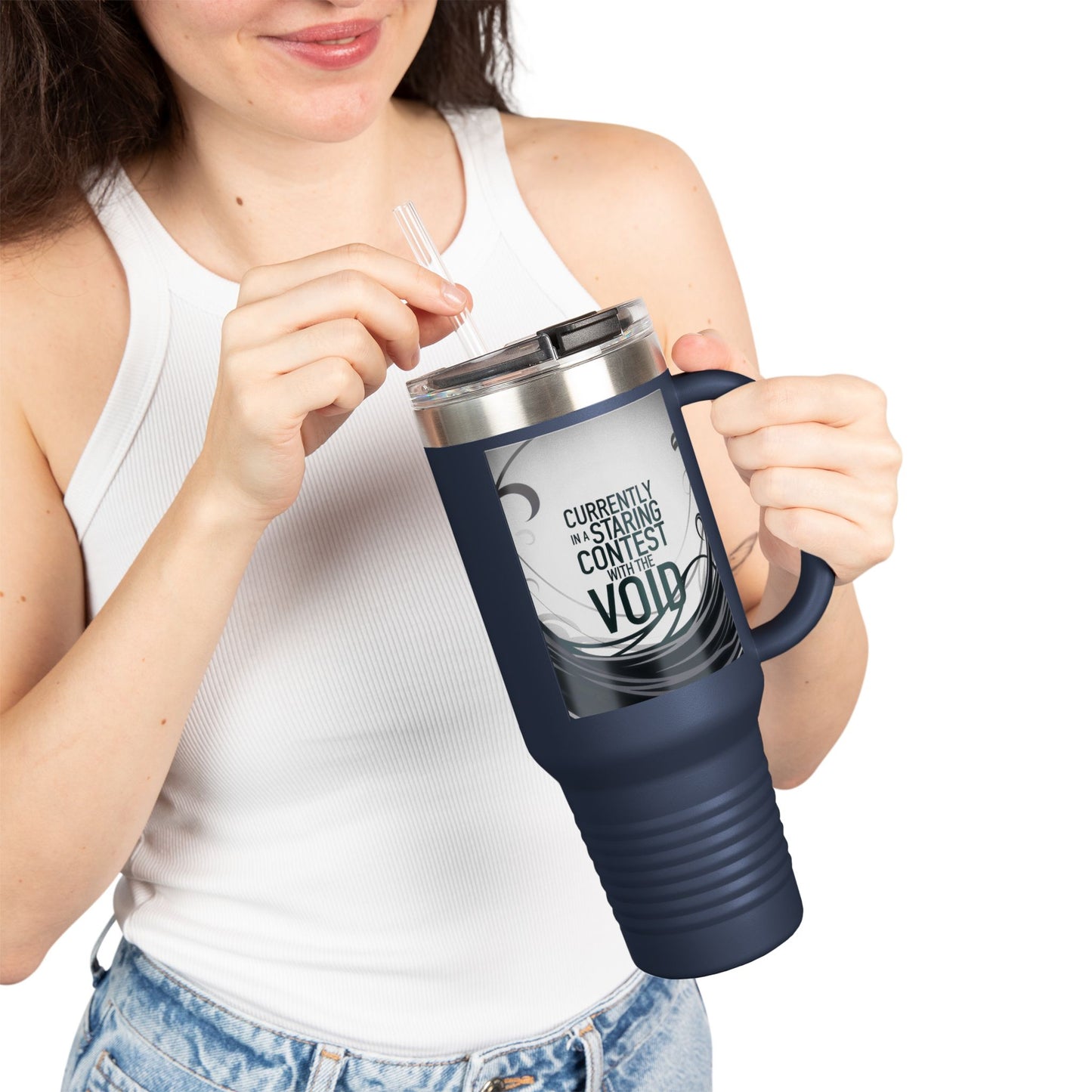 40oz Insulated Travel Mug - Currently in a Staring Contest with the Void