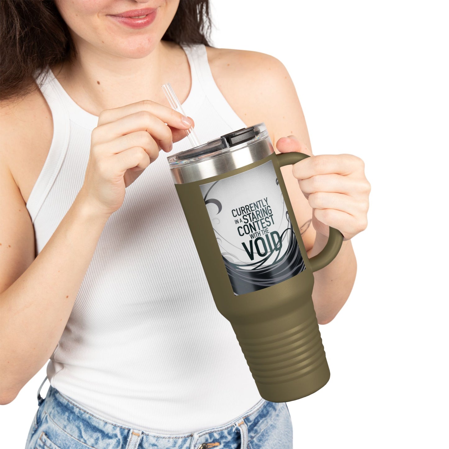 40oz Insulated Travel Mug - Currently in a Staring Contest with the Void