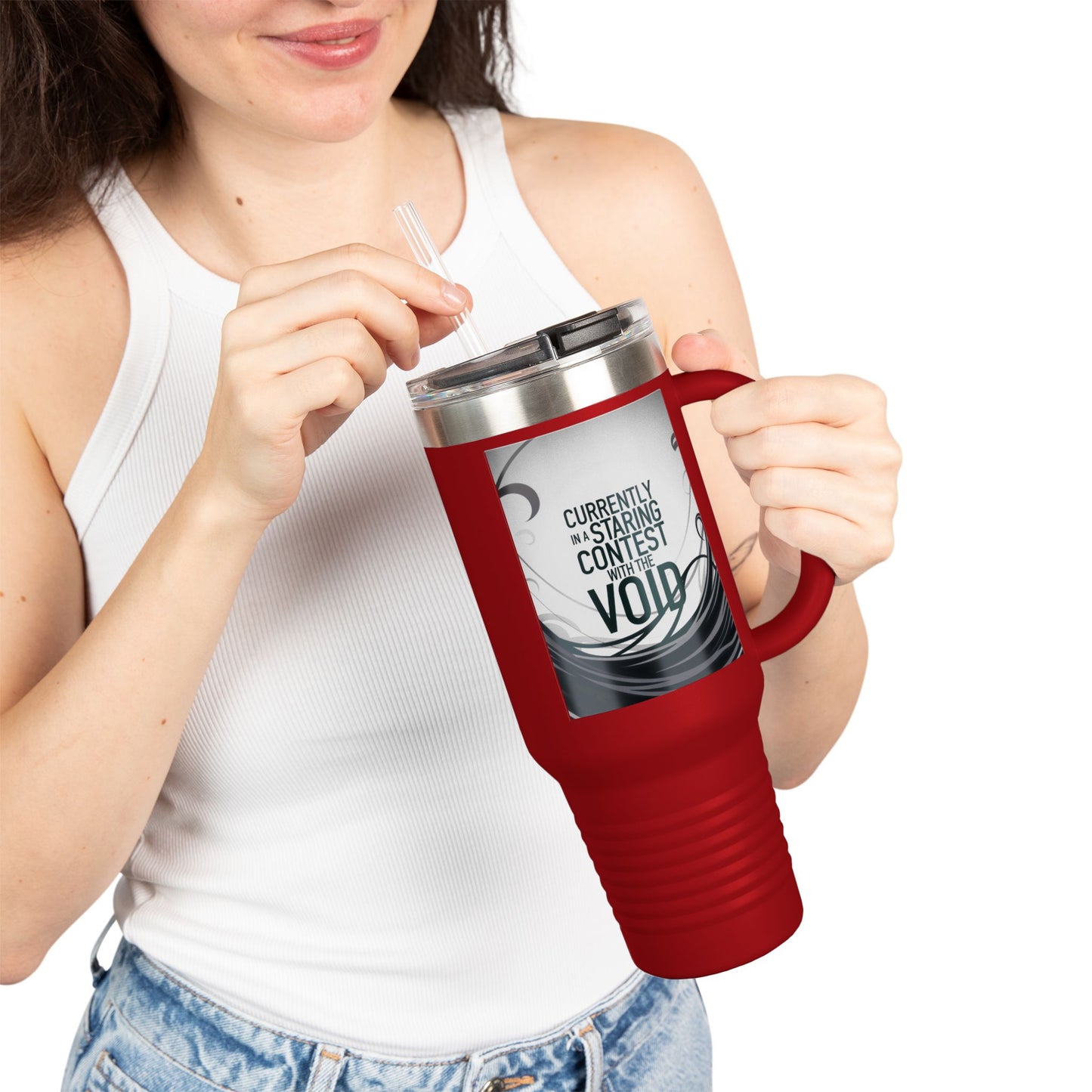 40oz Insulated Travel Mug - Currently in a Staring Contest with the Void