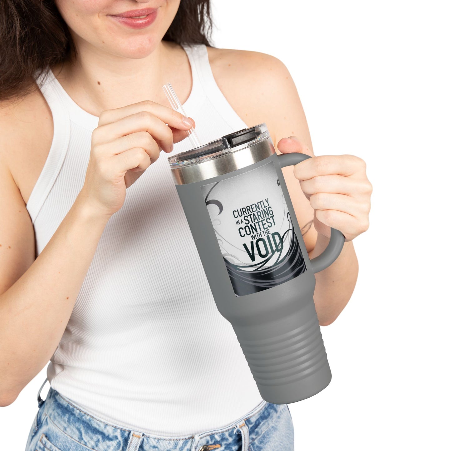 40oz Insulated Travel Mug - Currently in a Staring Contest with the Void