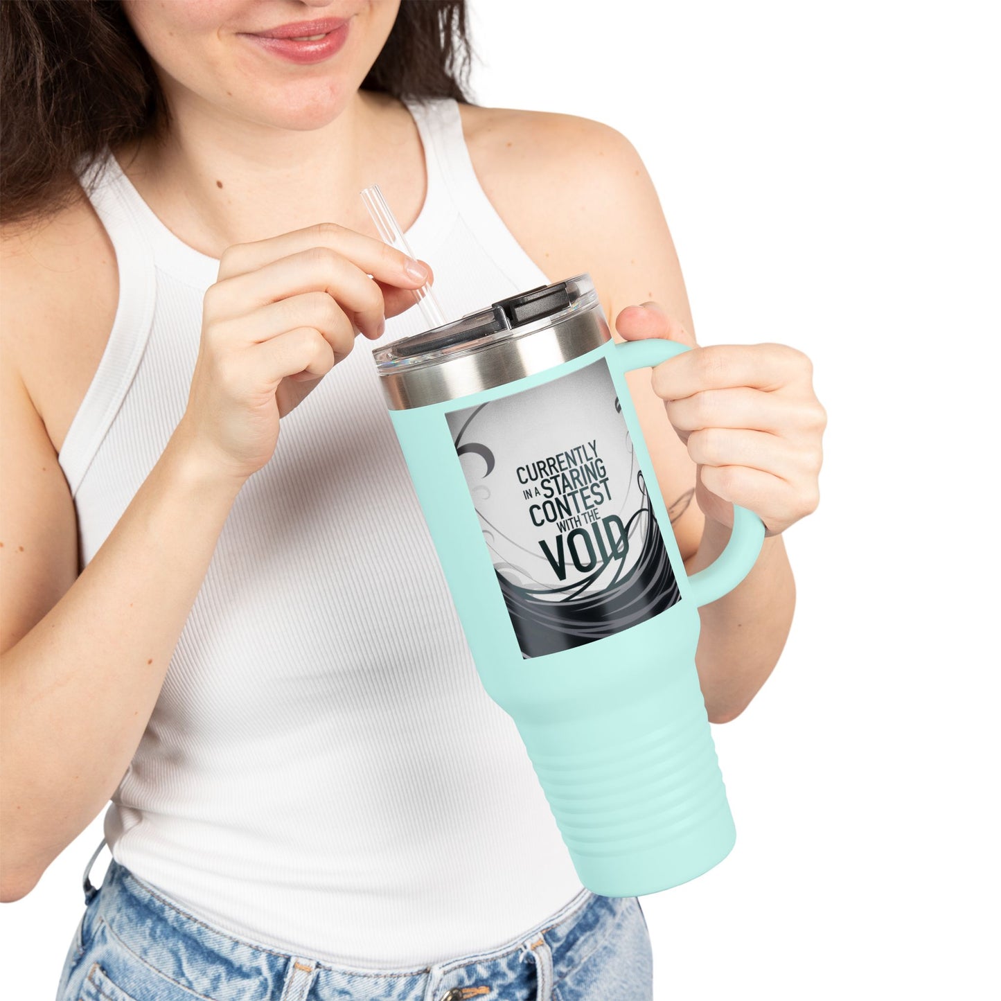 40oz Insulated Travel Mug - Currently in a Staring Contest with the Void